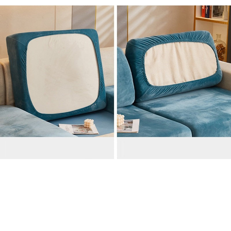 Housses de coussin de canapé bleu en velours